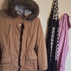 Atmosphere Brown Puffer Jacket with Faux Fur Hood